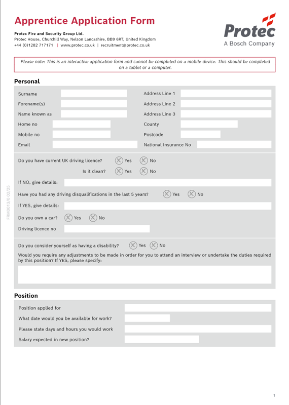 Apprenticeship Application Form