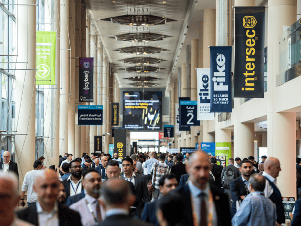 People walking round intersec Dubai